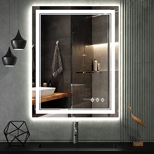VanPokins 24x32 Inch Dimmable LED Bathroom Mirror with Anti-Fog