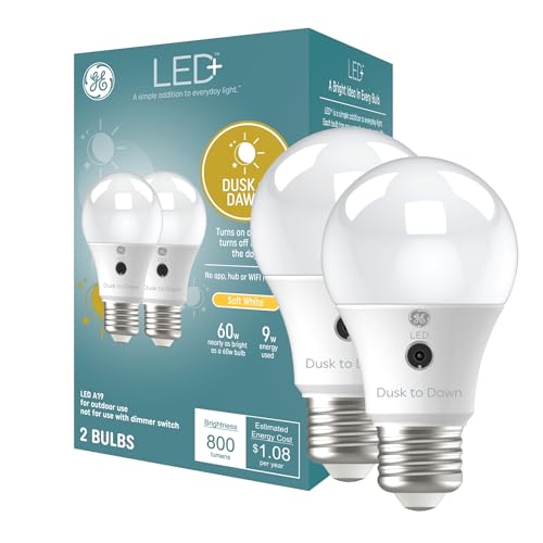 GE LED Dusk to Dawn Outdoor Security Light Bulbs, Soft White (2 Pack)