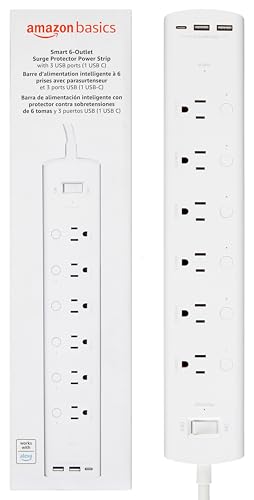 Amazon Basics Smart Power Strip with 6 Outlets and 3 USB Ports