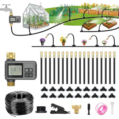 60ft Drip Irrigation System with Smart Water Timer and Adjustable Nozzles